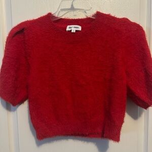 Vibrant Red Fuzzy Crew Neck Sweater